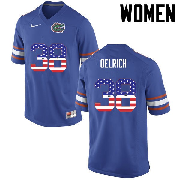 Florida Gators Women #38 Nick Oelrich College Football USA Flag Fashion Blue